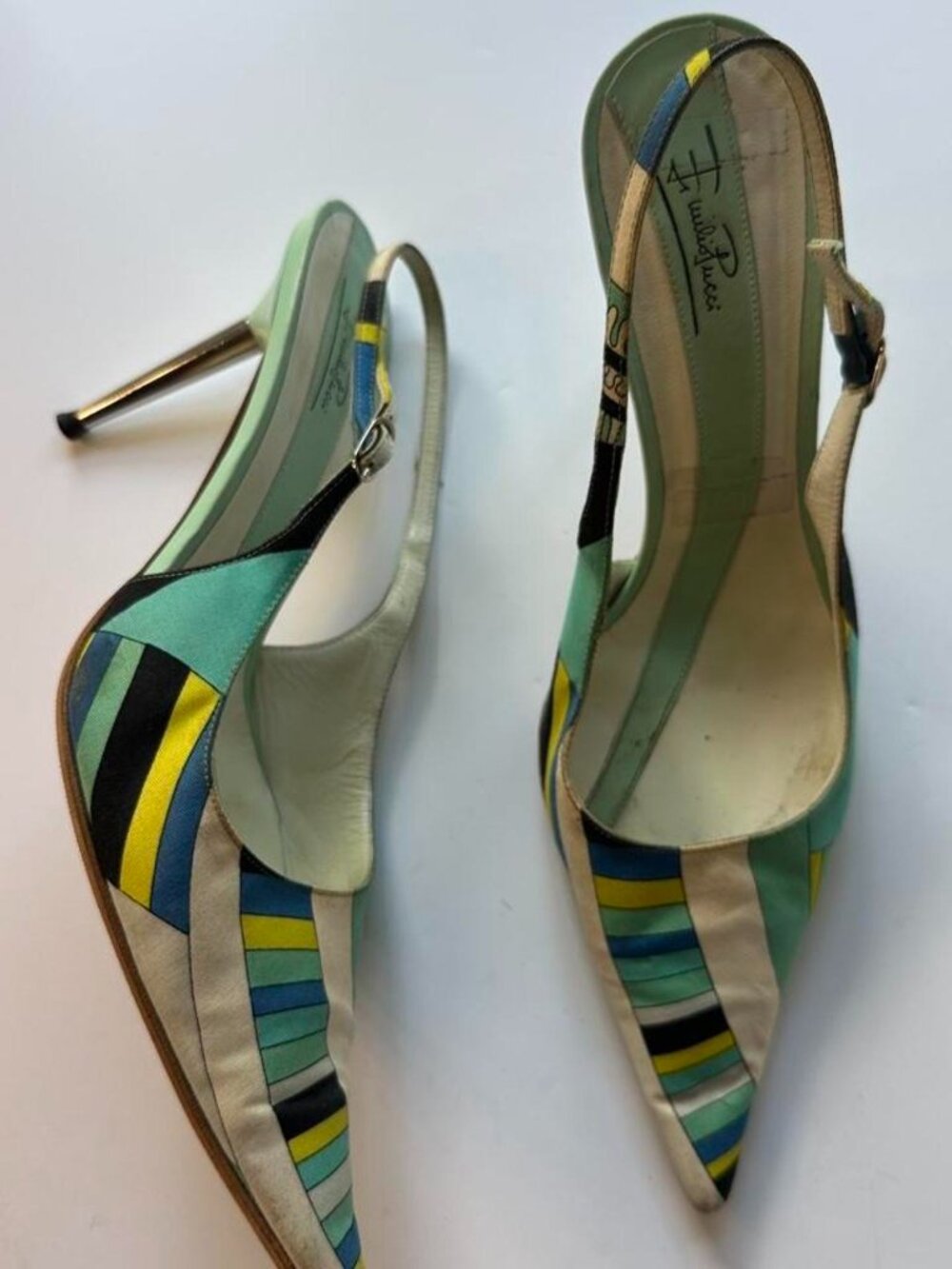 Emilio Pucci Abstract Print Slingback Heels Size 38